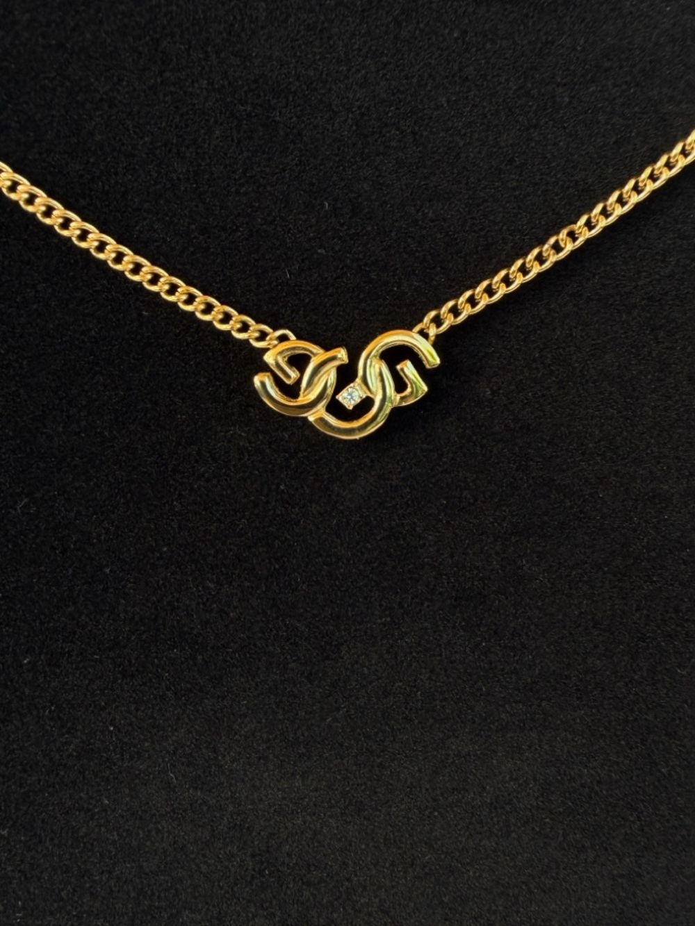 GIVENCHY Triple G Logo Crystal Pendant Chainlink 17 in Necklace Vintage